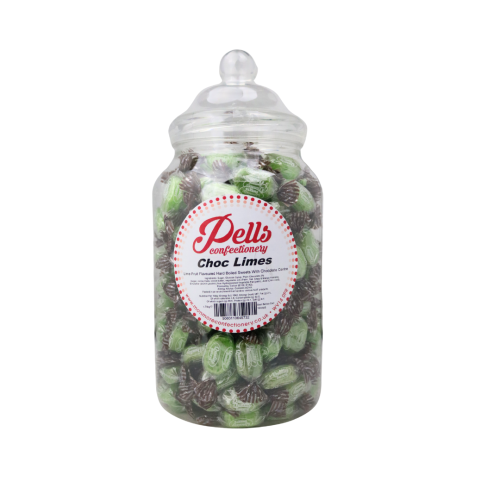 Pells Chocolate Limes Traditional Sweet Jar – Zesty Lime Sweets with Chocolate Centres in a Retro Jar