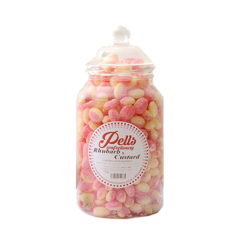 Pells Rhubarb & Custard Traditional Sweet Jar – Classic Fruit and Cream-Flavoured Hard Boiled Sweets in a Retro Jar