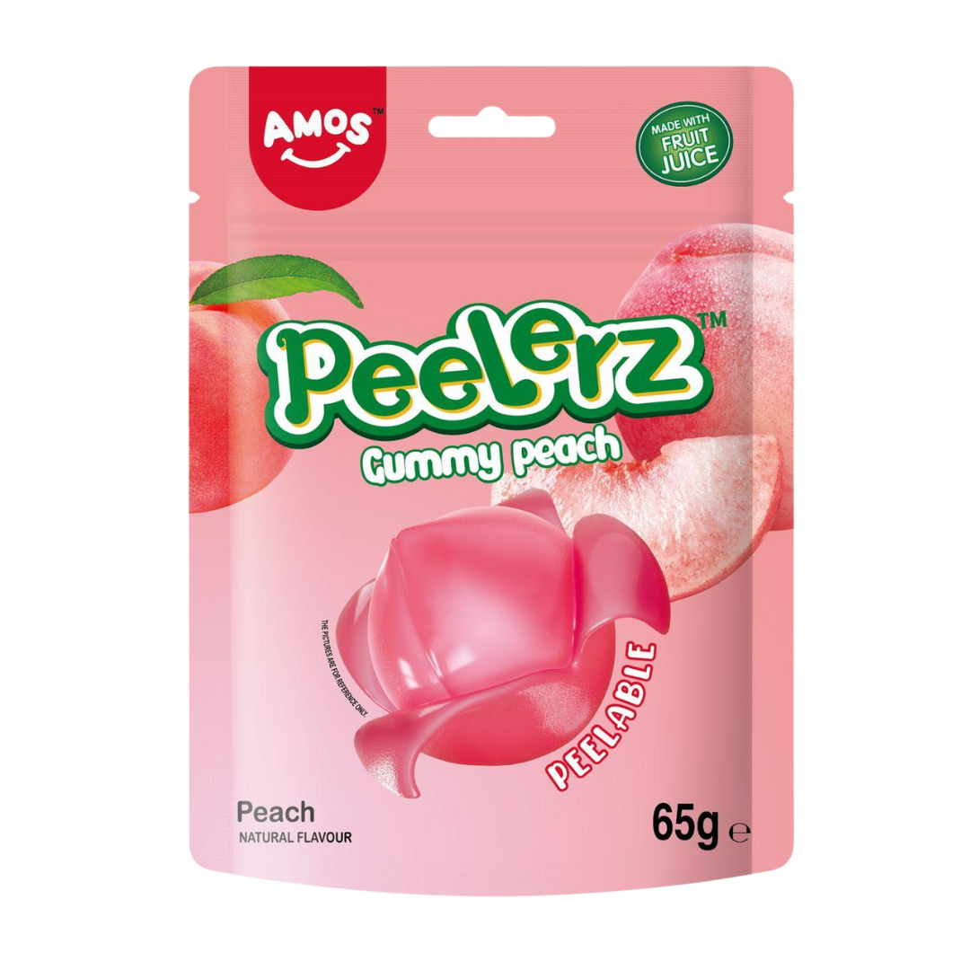 Amos Peelerz Gummy Peach Peg Bag 12x65g