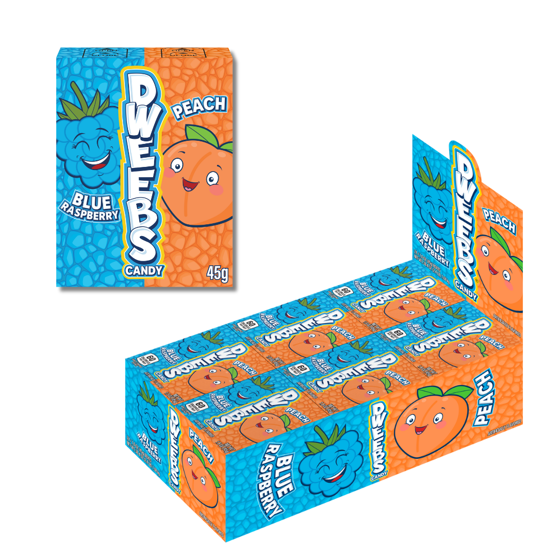 Dweebs Blue Raspberry & Peach 24x45g – Candycrave