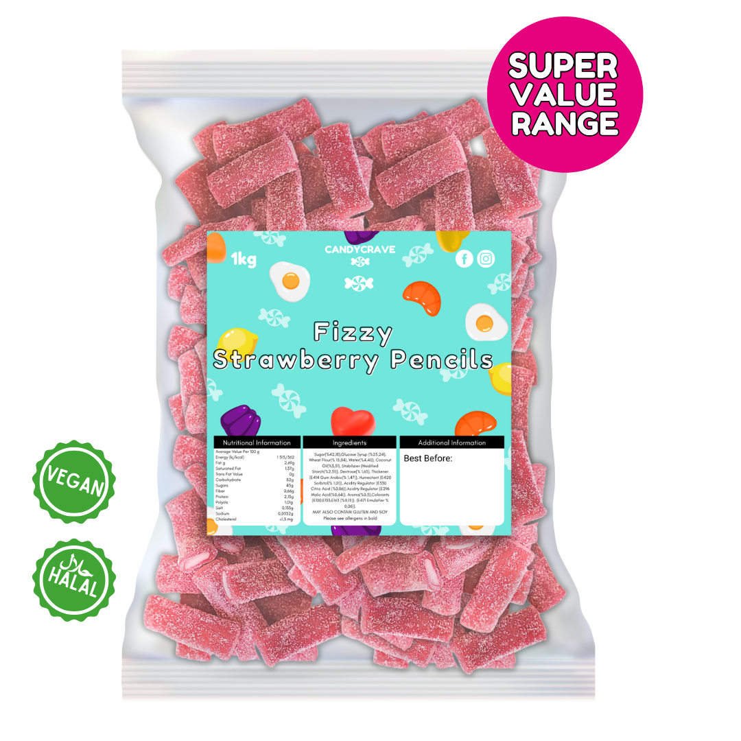 Candycrave Super Value Fizzy Strawberry Pencils 1Kg