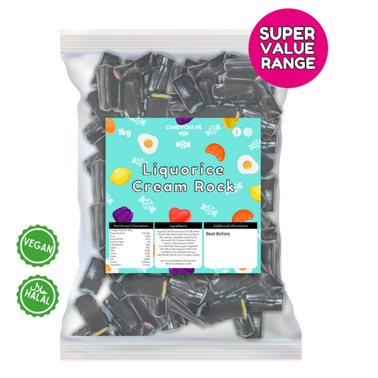 Candycrave Super Value Liquorice Cream Rock 1Kg