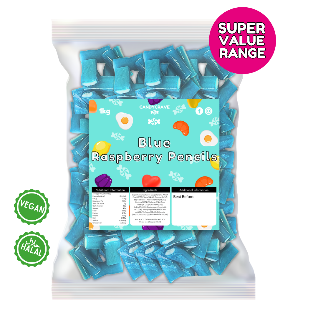 Candycrave Super Value Blue Raspberry Pencils 1Kg