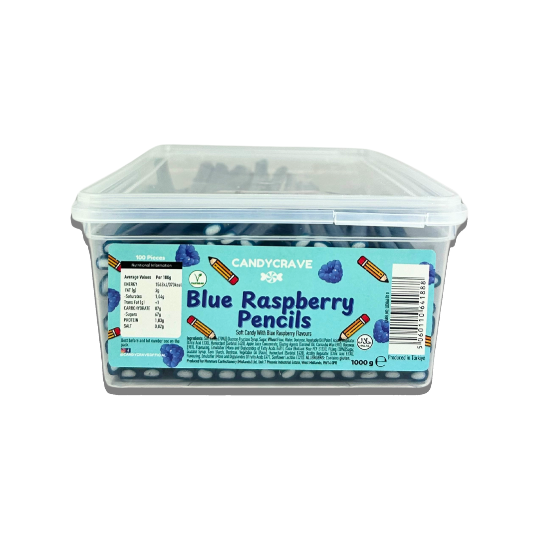 Candycrave Blue Raspberry Pencils Tub: Halal & Vegetarian Sweets