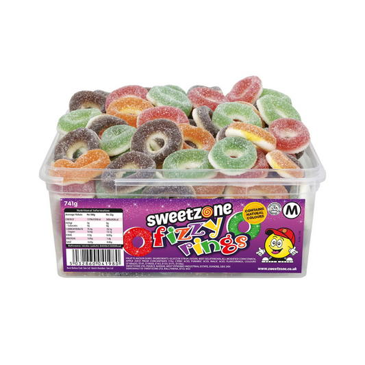 Halal Fizzy Fruity Rings in Sweet Tub