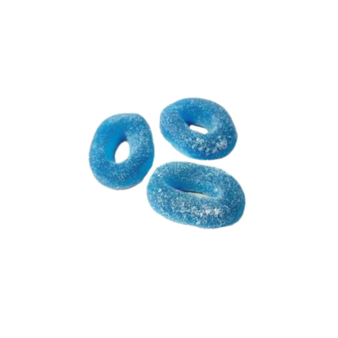 Yummy Gummy Fizzy Blue Raspberry Rings 1000g Tub