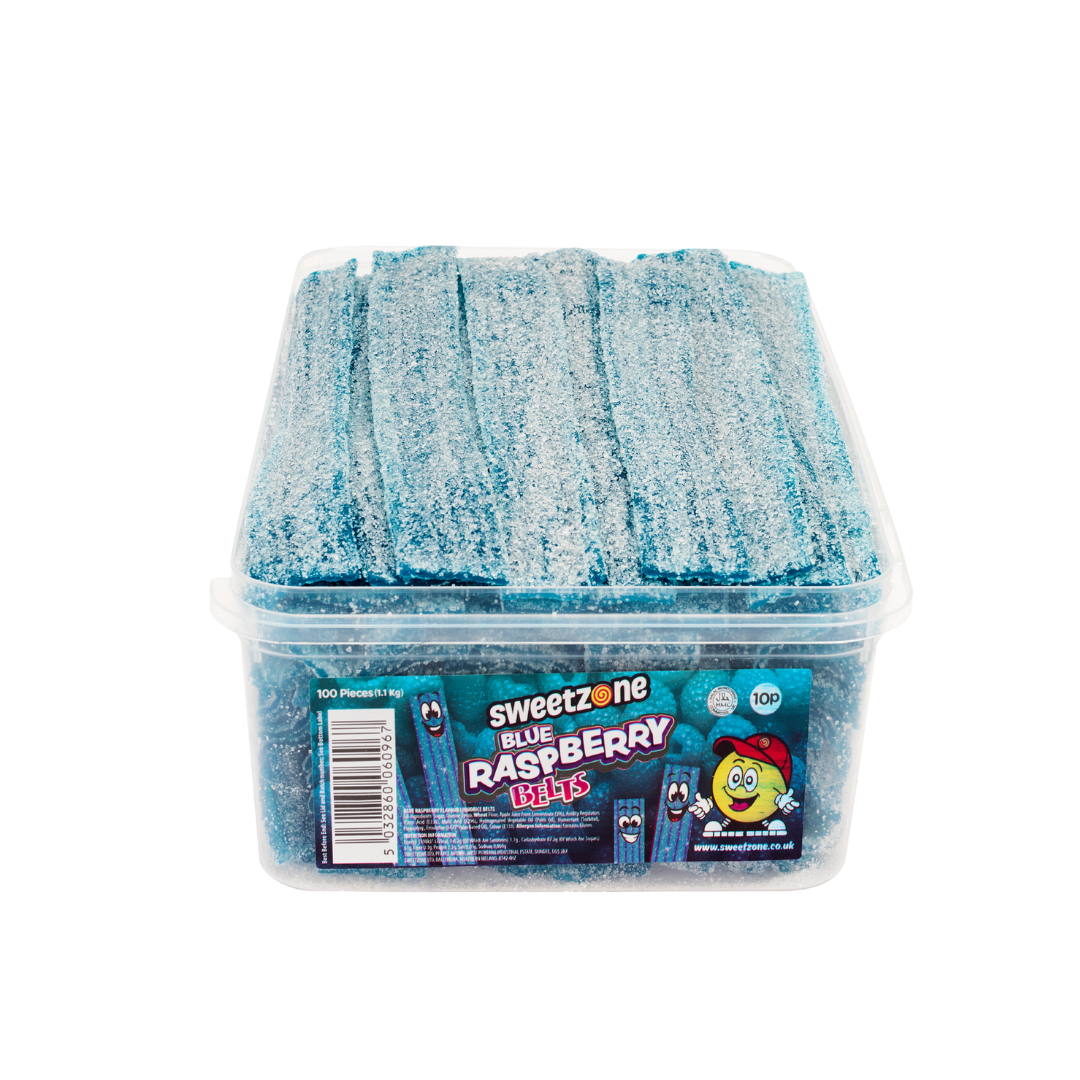 Halal Sweets: Sweetzone Fizzy Blue Raspberry Belts 100 Count – Candycrave