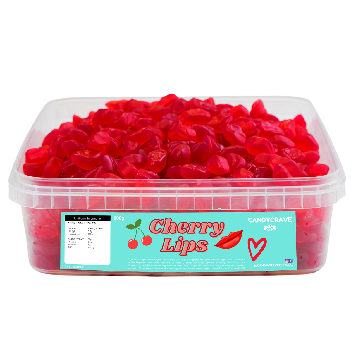 Candycrave Cherry Lips Tub 600g Candycrave Cherry Lips Tub 600g