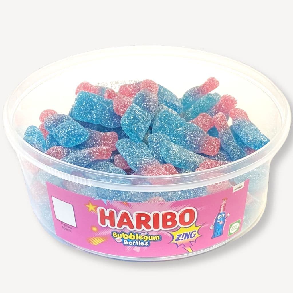 Haribo Fizzy Bubblegum Bottles Tub 638g Candycrave 3298