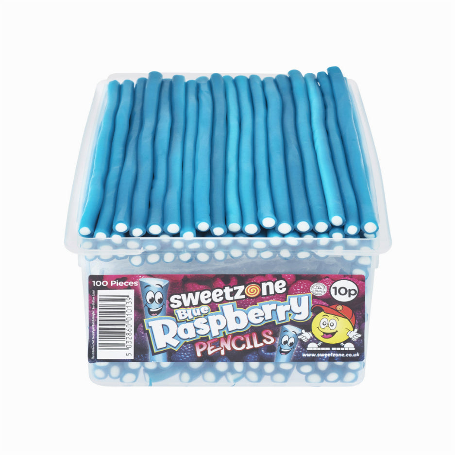Sweetzone Blue Raspberry Halal Pencil Sweets in Sweet Tub